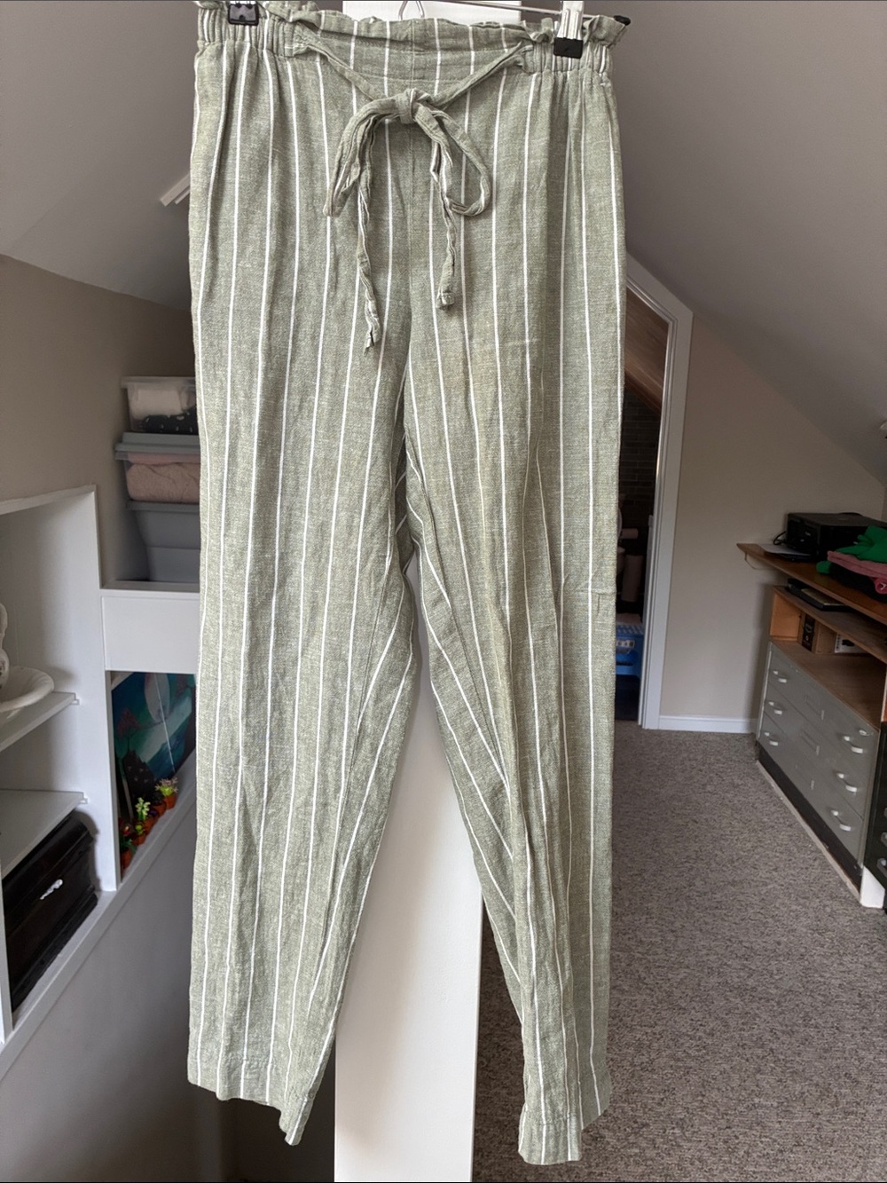 beachlunchlounge for anthro, XS sage Green Striped linen blend pants